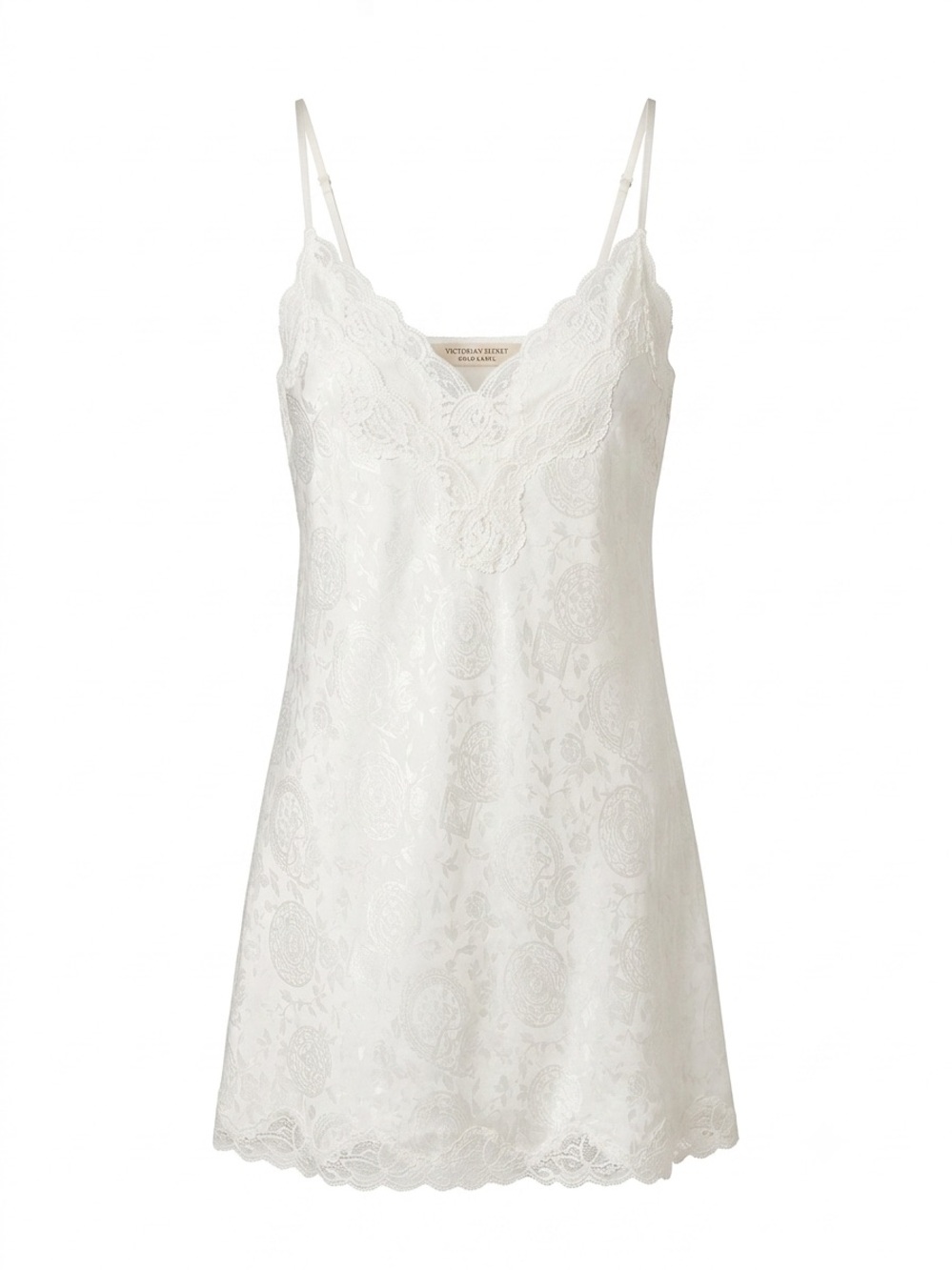 Vintage Victoria Secret Gold Label Ivory Lace Trim Satin Slip Dress size Small